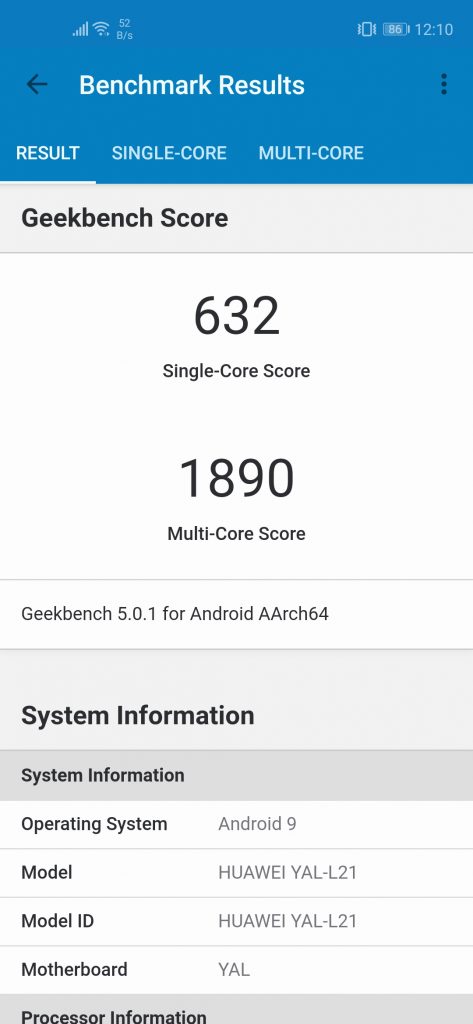 Nova 5T Geekbench Normal Mode