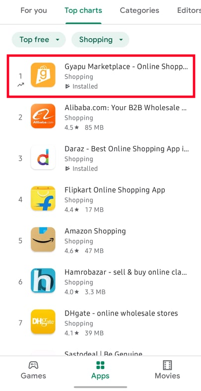 Gyapu Marketplace Now Holds Number #1 Position in Playstore 2