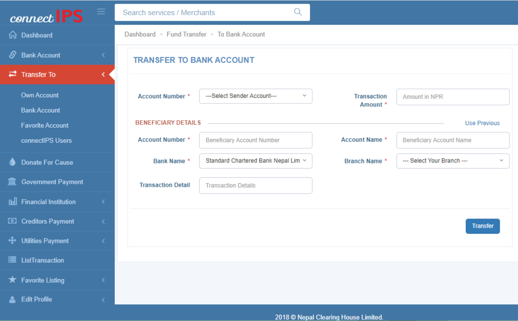 Transfer Money to Standard Chartered Bank Using ConnectIPS