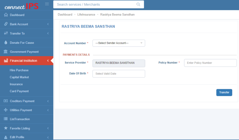 Payment of Insurance Premium in connectIPS