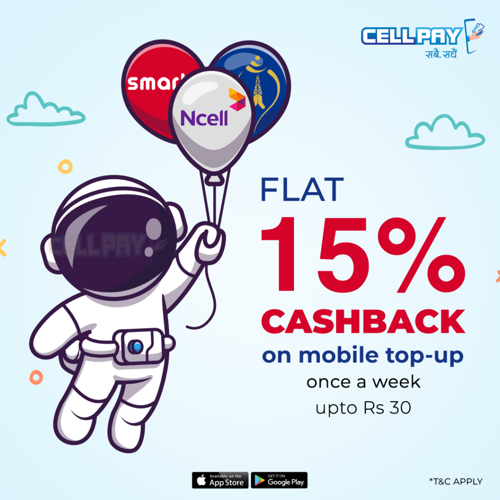 Enjoy Flat 15% Cashback on Mobile Top-Up in CellPay Cellpay 15 percent cashback