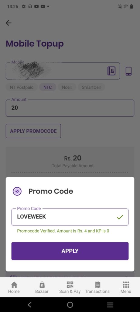 Khalti Valentine's Offer; Use Coupon Code "LOVEWEEK" and Get up to 20% CashBack on Mobile Top-Ups 3
