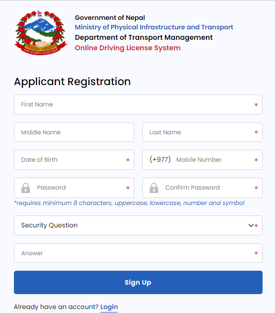online  application for driving license