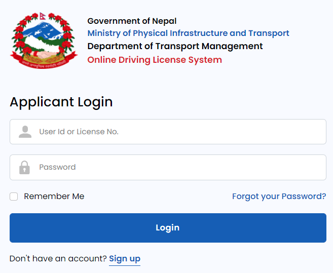 online  application for driving license