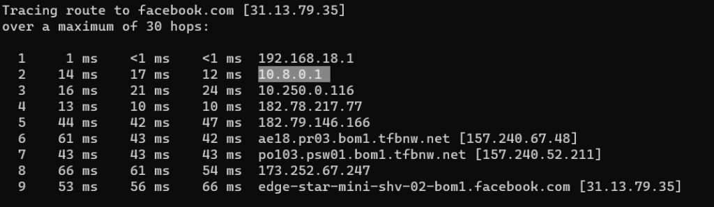 Route to facebook from Nepali isp 